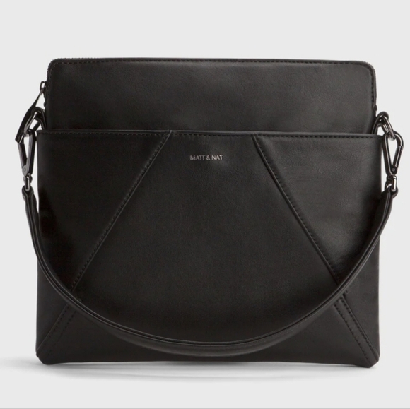 Matt & Nat/ WHILEM Black Vegan Leather Hobo Bag/ 2 Straps - Picture 1 of 16